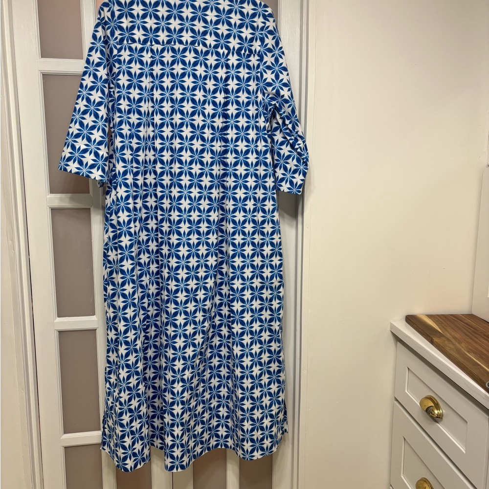 Quiet Culture Blue and White Geometric Pattern Dress - Picture 3 of 3